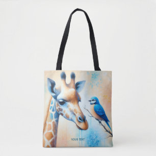 Fantasy Cute Blue Giraffe Bird Tote Bag