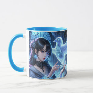 Fantasy Cute Blue Girl Raven Mug