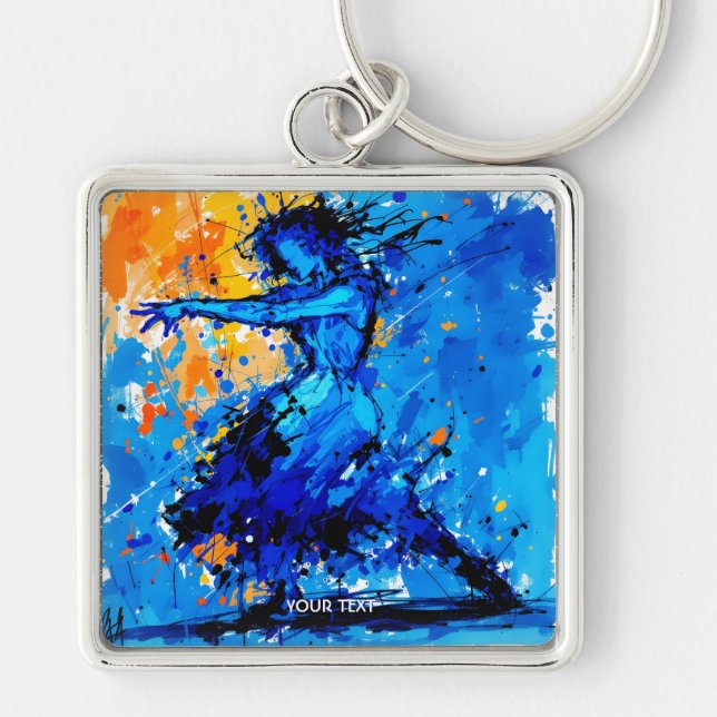 Fantasy Cute Blue Orange Dancer Key Ring (Front)
