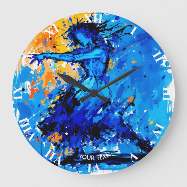 Fantasy Cute Blue Orange Dancer Large Clock (Front)