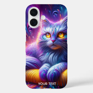Fantasy Cute Blue Purple Cat iPhone 16 Case