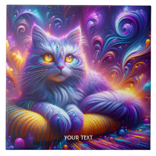Fantasy Cute Blue Purple Cat Ceramic Tile