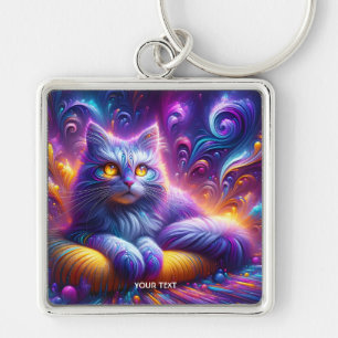 Fantasy Cute Blue Purple Cat Key Ring