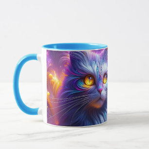 Fantasy Cute Blue Purple Cat Mug