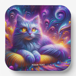 Fantasy Cute Blue Purple Cat Paper Plate