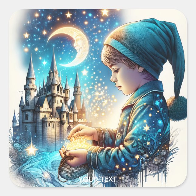 Fantasy Cute Blue Pyjamas Child Square Sticker (Front)