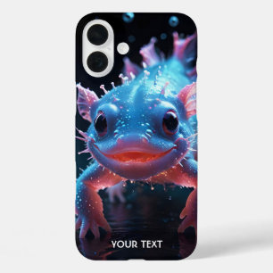 Fantasy Cute Blue Smiling Axolotl iPhone 16 Plus Case