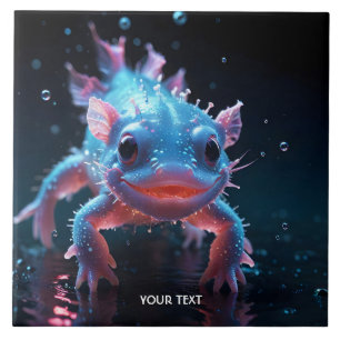Fantasy Cute Blue Smiling Axolotl Ceramic Tile