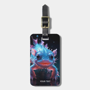 Fantasy Cute Blue Smiling Axolotl Luggage Tag