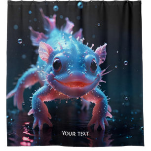 Fantasy Cute Blue Smiling Axolotl Shower Curtain