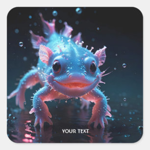Fantasy Cute Blue Smiling Axolotl Square Sticker