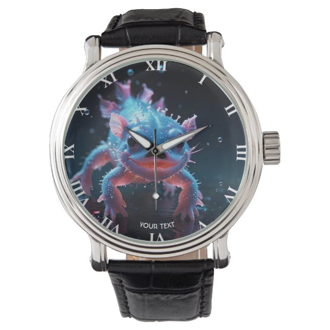 Fantasy Cute Blue Smiling Axolotl Watch (Front)