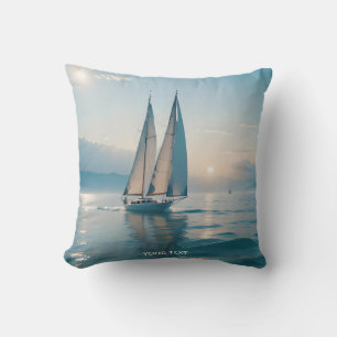 Fantasy Cute Boat Sea Sun Cushion