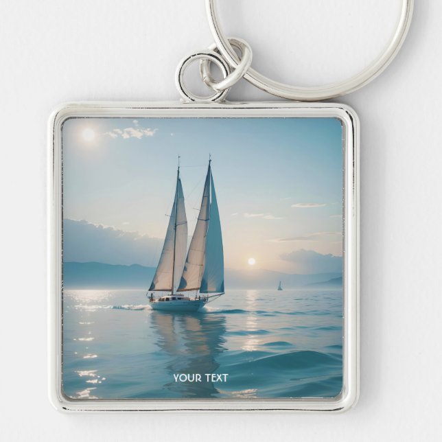 Fantasy Cute Boat Sea Sun Key Ring (Front)