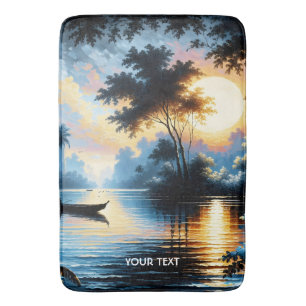 Fantasy Cute Boat Sunset Lake Bath Mat