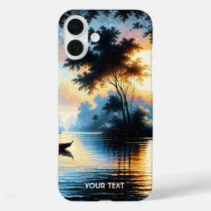Fantasy Cute Boat Sunset Lake iPhone 16 Plus Case