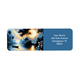 Fantasy Cute Boat Sunset Lake Return Address Label