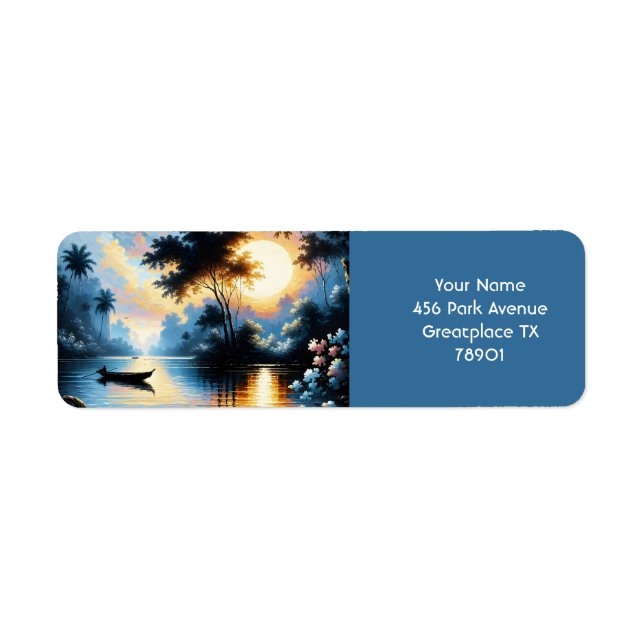 Fantasy Cute Boat Sunset Lake Return Address Label (Front)