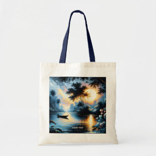 Fantasy Cute Boat Sunset Lake Tote Bag