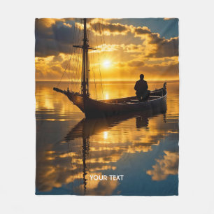 Fantasy Cute Boat Sunset Sea Fleece Blanket