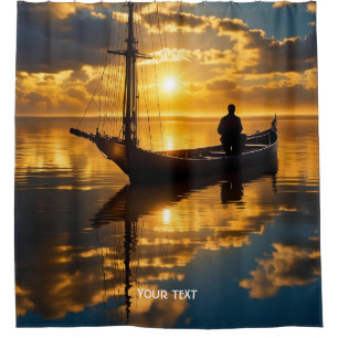 Fantasy Cute Boat Sunset Sea Shower Curtain