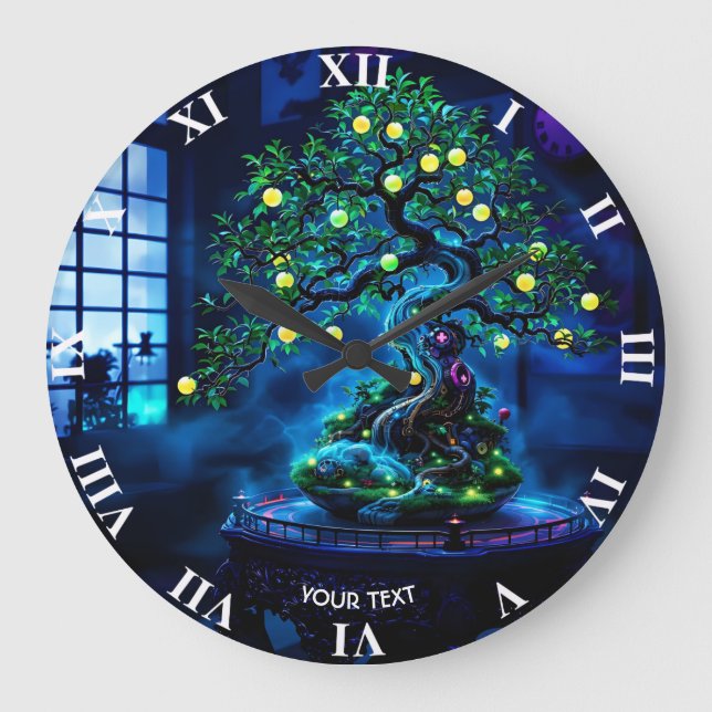 Fantasy Cute Bonsai Tree Lights Large Clock (Front)
