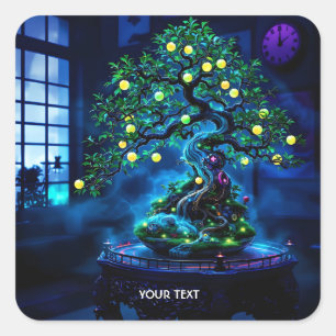 Fantasy Cute Bonsai Tree Lights Square Sticker