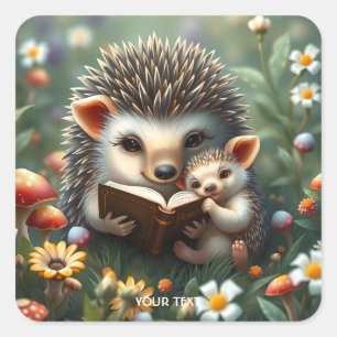 Fantasy Cute Book Mushrooms Flowers Square Sticker