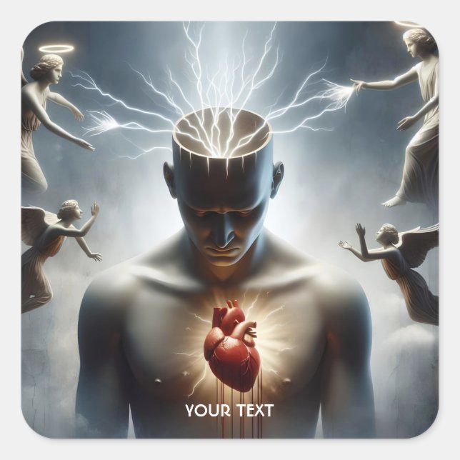 Fantasy Cute Brain Heart Lighting Square Sticker (Front)