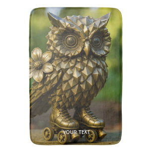 Fantasy Cute Brass Owl Skates Bath Mat