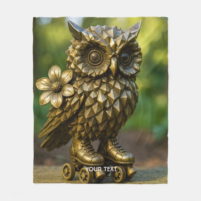 Fantasy Cute Brass Owl Skates Fleece Blanket (Front)