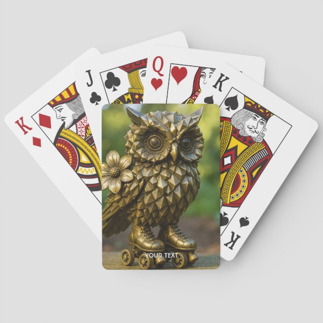 Fantasy Cute Brass Owl Skates Playing Cards (Back)