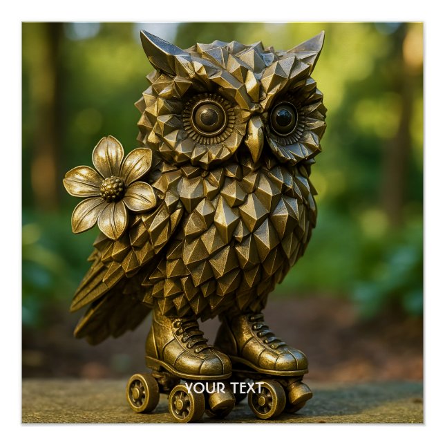 Fantasy Cute Brass Owl Skates Poster (Front)