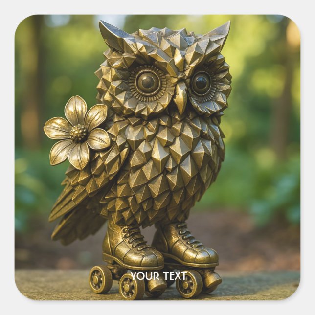 Fantasy Cute Brass Owl Skates Square Sticker (Front)
