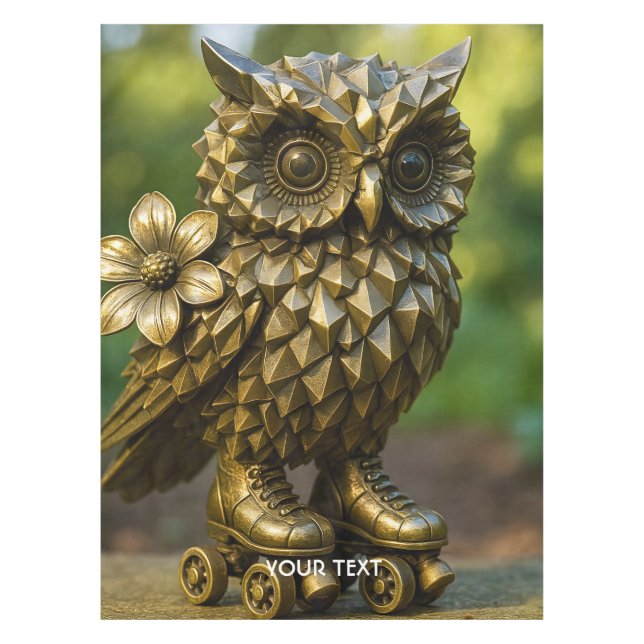 Fantasy Cute Brass Owl Skates Tablecloth (Front)