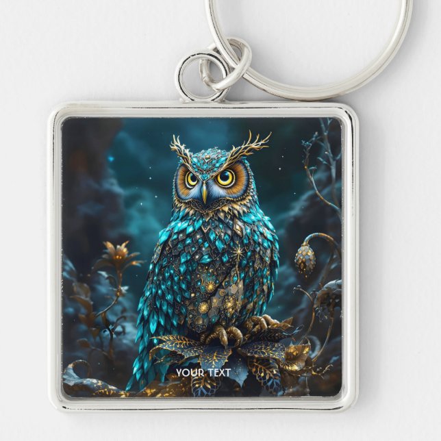 Fantasy Cute Brass Turquoise Owl Key Ring (Front)