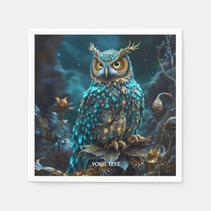 Fantasy Cute Brass Turquoise Owl Napkin