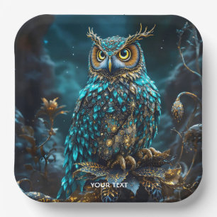 Fantasy Cute Brass Turquoise Owl Paper Plate