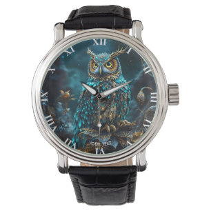 Fantasy Cute Brass Turquoise Owl Watch