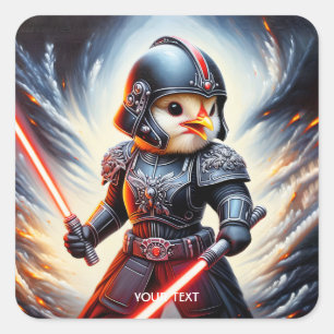 Fantasy Cute Brave Chicken Warrior Square Sticker