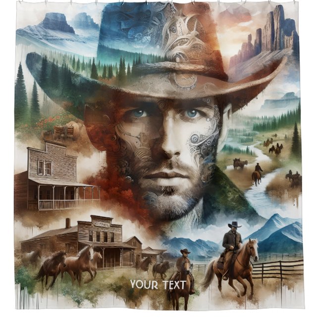 Fantasy Cute Brave Handsome Cowboy Shower Curtain (Front)