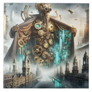 Fantasy Cute Bridge Steampunk Robot Ceramic Tile