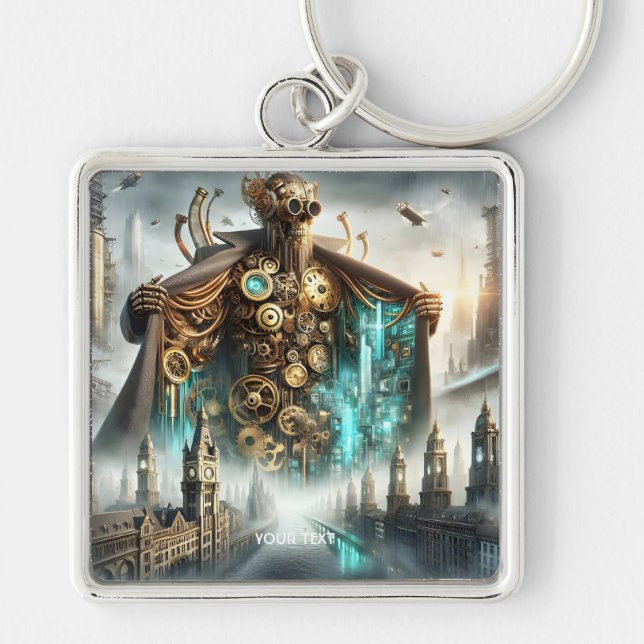 Fantasy Cute Bridge Steampunk Robot Key Ring (Front)