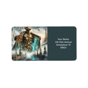 Fantasy Cute Bridge Steampunk Robot Label
