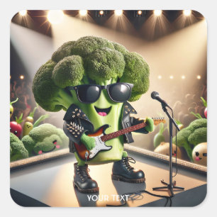 Fantasy Cute Broccoli Playing Guitar Square Sticker