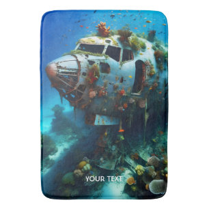 Fantasy Cute Broken Aeroplane Ocean Bath Mat