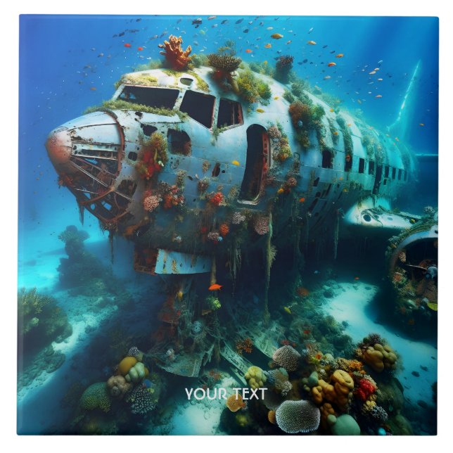 Fantasy Cute Broken Aeroplane Ocean Ceramic Tile (Front)