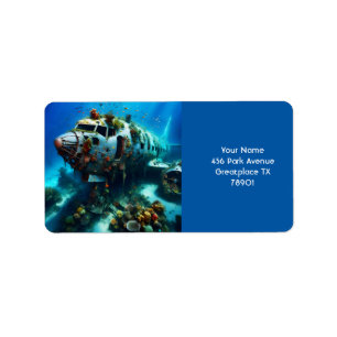 Fantasy Cute Broken Aeroplane Ocean Label