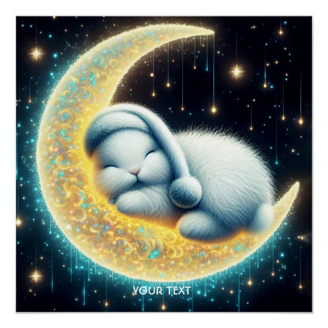 Fantasy Cute Bunny Crescent Moon Poster (Front)