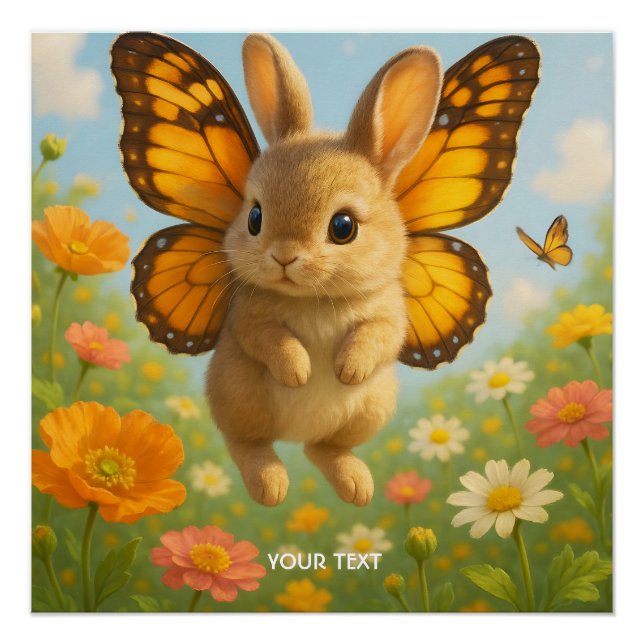 Fantasy Cute Bunny Flowers Wings Poster (Front)
